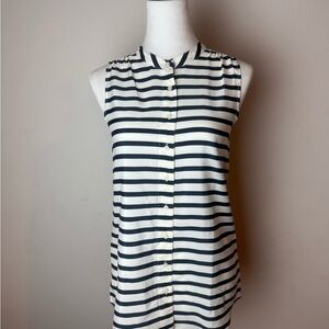 J. Crew Navy White Striped Sleeveless Blouse 100% Polyester Size 00‎